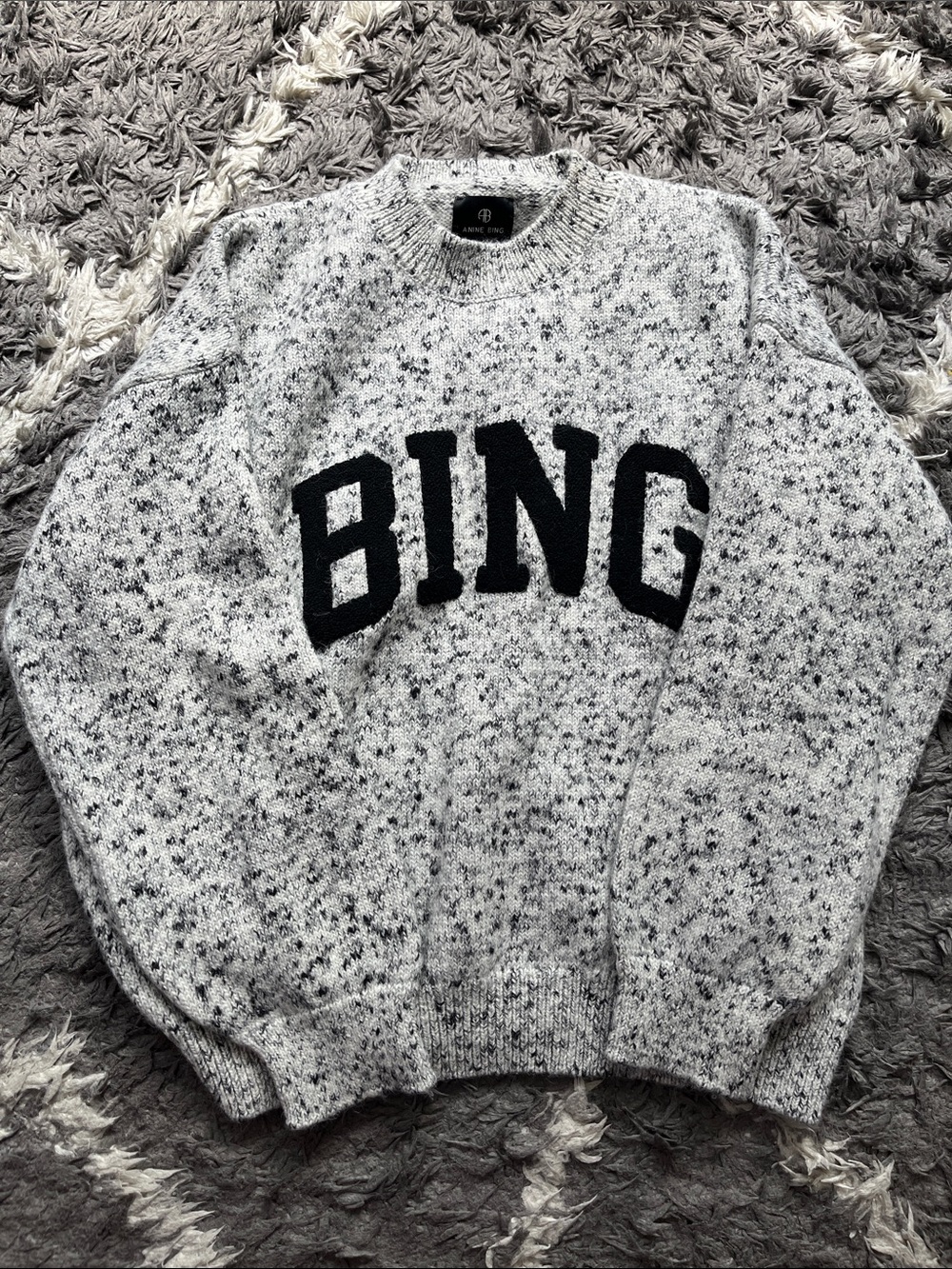 Anine Bing sydney crew neck sweater. Marled white. Black. Size xs. New.